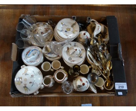 A box containing a quantity of ceramic nursery ware, to include: cups and saucers, tureens and other items, together with min