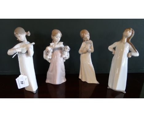 Three Lladro figurines, numbered 4872, 6419 & 4871, together with a Nao figurine.