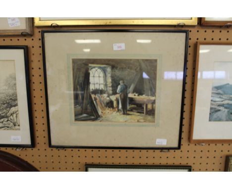 Watercolour H.R Wilkinson- carpenters workshop interior
