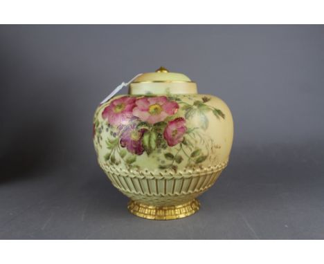 Royal Worcester pot pourri 1286 shape, blush ivory decorated with flowers