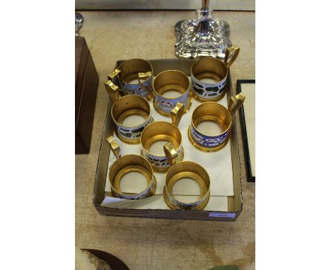 8 gold plated & cloisonne enamel cup holders