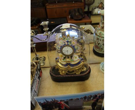 French porcelain mantel clock under glass dome (Jot A Paris)
