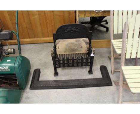 Cast iron fire grate, fire back, fender