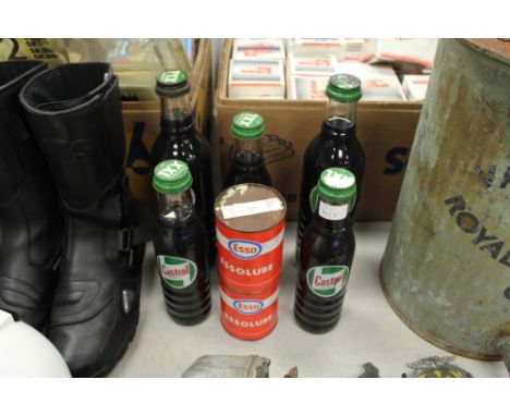Vintage Castrol oil bottles & Esso isolube