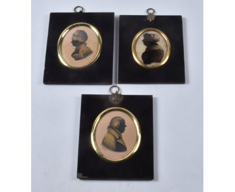 I. or J. Hallam (fl. 1819-1824) Portrait of a lady   Portrait of a gentleman   Silhouettes painted on card with sepia and gol