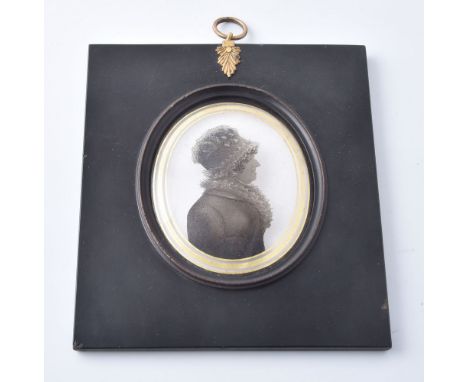 Arthur Lea (1768-1828)   Portrait of a lady called Mrs Jane Davies   Silhouette painted on curved glass with verre églomisé b