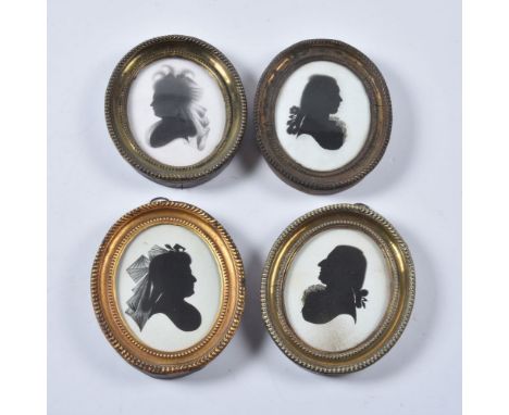 Mrs Mary Lightfoot (1750-1837)   Two silhouette portrait of ladies and two of gentlemen   Painted on plaster   9cm x 6.8cm In