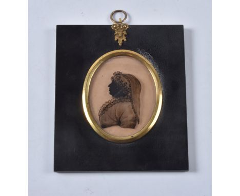 Charles Rosenberg (1745-1844)   Portrait of a lady   Silhouette painted on curved glass   7.2cm x 5.7cm, oval   In a rectangu