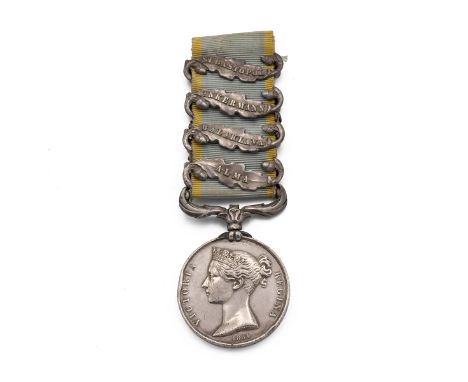 Crimea war medal with a SEBASTOPOL, ALMA, BALAKLAVA, INKERMANN bars, awarded to "R &amp;DR J BRACHER, 4TH BN R ARTY".
