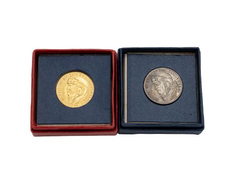 Two (2) Battle Of Britain 25th anniversary commemorative medals, made by Corbitt &amp; Hunter Ltd, in gold and silver. The go
