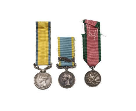 Baltic &amp; Crimea Miniature Medals (3) awarded to Chas Bulkeley Nurse, Lieut Royal Marine Lt Infantry. Consists of Baltic 1