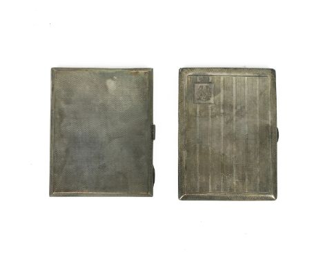 Two silver cigarette cases, each with engine-turned decoration, Chester 1929, Walker and Hall, and Birmingham 1938, William N
