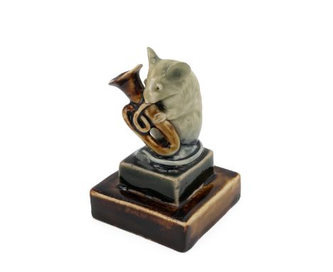 George Tinworth for Doulton Lambeth - late 19th Century figurine of a mouse playing a tuba. Impressed Doulton Lambeth mark to