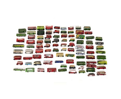 Large quantity of vintage die cast model buses and trams. Mostly E-F E, Lledo 'Days Gone' but also Corgi and Oxford die-cast.
