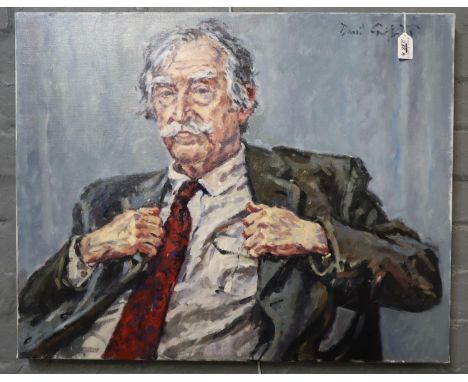 DAVID GRIFFITHS, (Welsh, born 1929), Portrait of Sir John "Kyffin" Williams, RA, signed. Oils on Canvas. 61 x 37cm. Unframed.