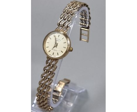 Rotary 9ct gold Ladies quartz braelet wrist watch, baton numerals with rope twist gold bracelet strap. 13.3 grams overall app
