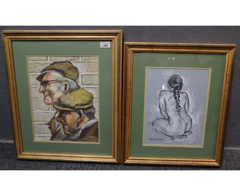 Dick Summers, (Welsh 20th/21st century), "Dolgellau Sales", a portrait of two Welsh Farmers, together with "Carole" a nude st