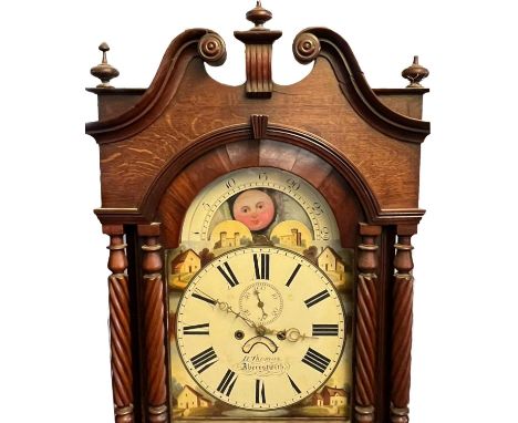 19th Century Welsh oak 8 day longcase clock marked 'D. Thomas, Aberystwith (sic)', the hood with broken swan neck pediment ab