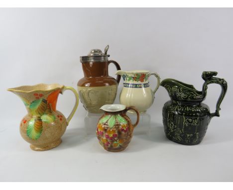 Selection of vintage ceramic jugs including stoneware, Arthur wood, Masons, Art deco etc.