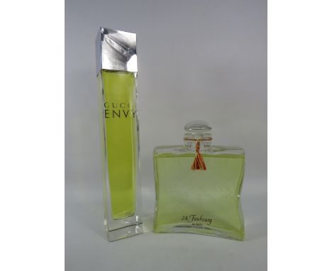 Two Large shop display Perfume bottles Gucci Envy &amp; Hermes 24 Faubourg.