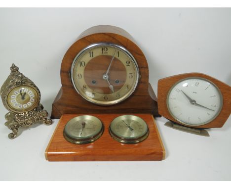 Nice Selection of Vintage Clocks. All in running order plus a small wall mounted Barometer/Thermometer. See photos. 