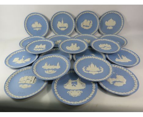 Twenty Wedgewood blue jasperware christmas plates 1969 to 1988.