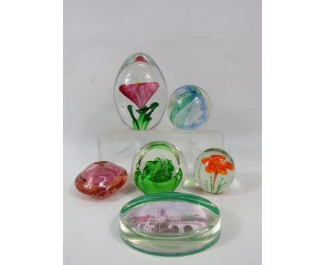 Six Art glass paperwights including ones by Caithness.