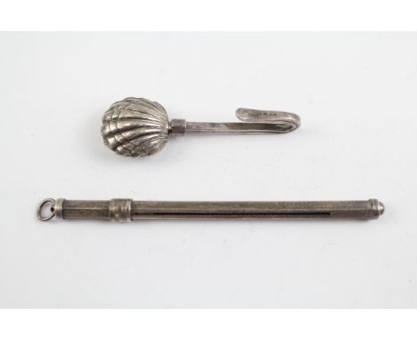 2 x Vintage Stamped .925 Sterling Silver Napkin Clip &amp; Swizzle Stick (14g) 657367