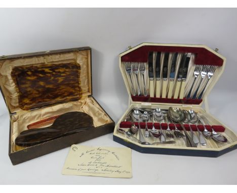 1950s Cutlery set and dressing table grooming set.