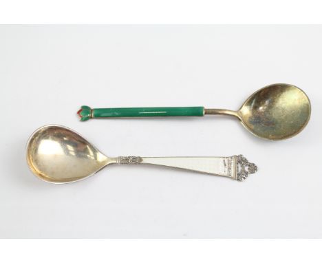 2 x Vintage .925 Sterling Silver Guilloche Enamel Spoons Inc David Anderson 34g 657332