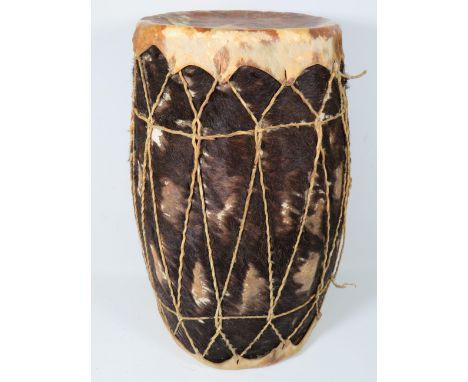 Vintage Bongo drum made from Goatskin and leather . Good condition. Measures approx 18 inches tall. See photos. 