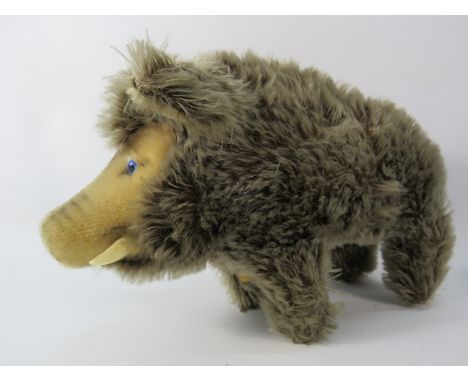 Vintage Steiff Wild Boar teddy, original tag but button missing from the ear. 7" tall &amp; 12" long.