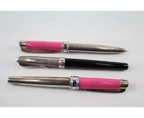 3 x Stamped .925 Sterling Silver Cased Pens Inc Fountains, Ballpoint Etc 113g 657066