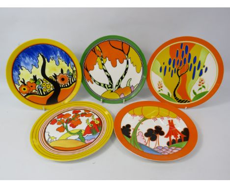 Five Wedgwood Bizarre Living Landscapes of Clarice cliff limited edition plates, 8" diameter.