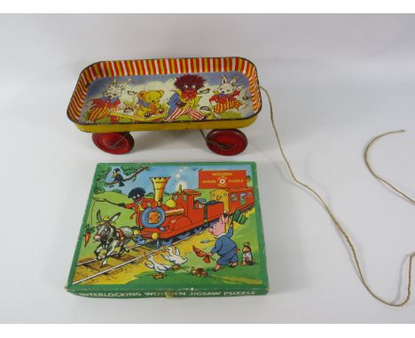 Vintage Robertson jam/ Golden Shred tin pull along tray and jigsaw. Notice from the the-saleroom.com: These items are listed 