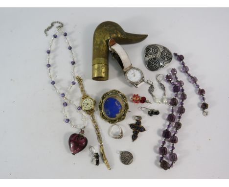 Mixed lot of costume jewellery including a victorian brooch, Sterling silver ring and pendant etc.