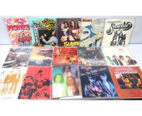 Fifteen Vintage Rock &amp; Pop LP's by Artists such as Slade, Monkees, Kinks, Smokie, Sparks etc. see photos
