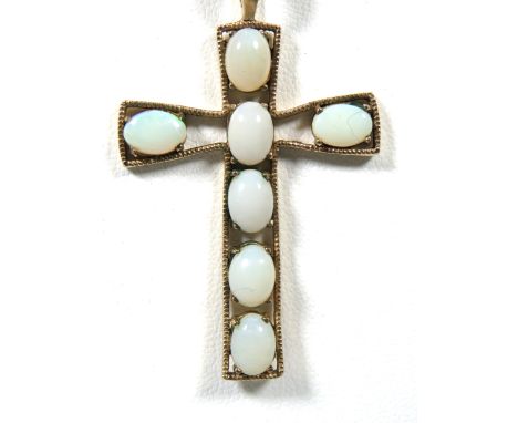 Large 9ct Yellow Gold Crucifix set with Seven oval opaque opals. 50mm x 30mm   4.5 total weight. See photos. 