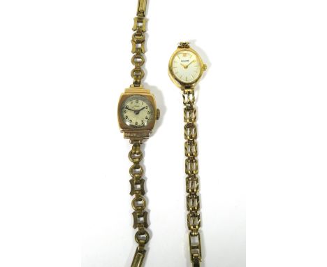 Two Ladies watches, Accurist Quartz with 9ct Body &amp; Strap plus an Aristo Watch with 9ct Body and Rolled gold Strap. Both 