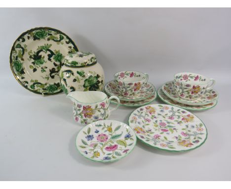 Masons Ironstone Green Chartrese ginger jar and plate plus Nine pieces of Minton Haddon Hall.