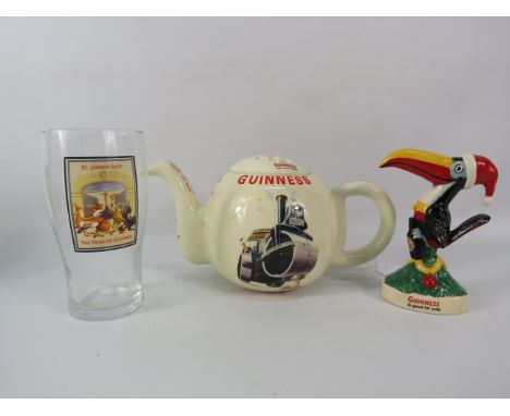 Guinness advertising limited edition Christmas Tucan figure, Carltonware teapot &amp; St James Gate glass.