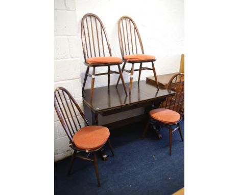 Ercol 'Goldsmiths' extending Dining Table in Dark wood finish complete with matching chairs.  Table H:29 x W:45 (69) x D:28 I