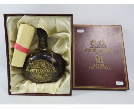 Rare 1980s full bottle of Whyte Mackay 21 year old Scotch whiskey with box (sealed bottle).
