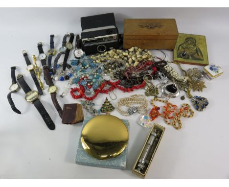 Mixed lot to include Costume jewellery, wristwatches including Tissot, vintage camera etc.