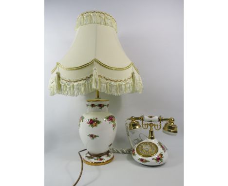 Royal Albert Old Country Roses Table lamp with shade and Telephone.