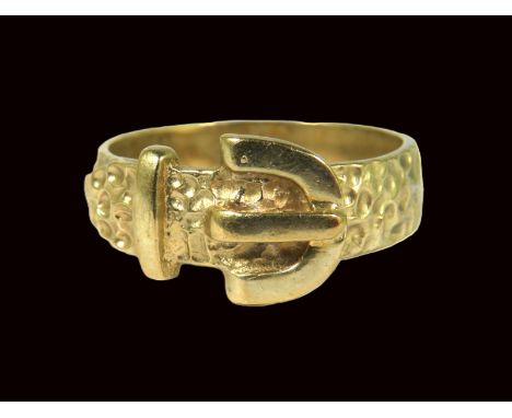 9ct Yellow Gold Gents Buckle Ring with attractive hammered finish.  Finger size 'S'    4.5g