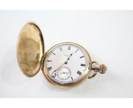 Vintage Elgin Rolled Gold Full Hunter Pocket Watch Hand-Wind Working 410110