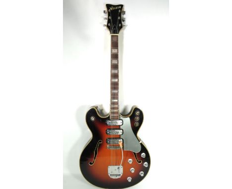 Vintage Welson DS3 Guitar in Sunburst with sound shapes.&nbsp; Appears to be in good order but some signs of wear to pick ups