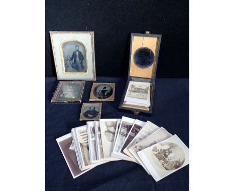 A SERIES OF CARTES DE VISITE PHOTOGRAPHS OF PARIS mid 19th century, with a viewer, further cartes de visite, and a few Ambrot