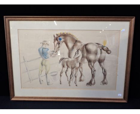 JOHN R. SKEAPING: 'MARE AND FOAL', LITHOGRAPH dated 1945, framed 87 x 61cm